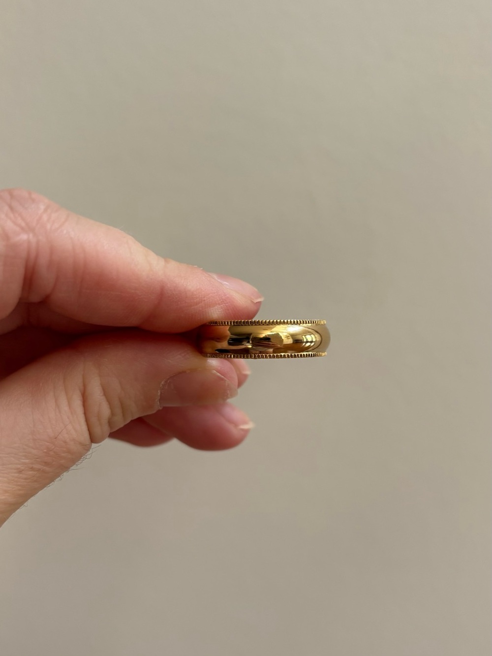 Gold Tone Polished Traditional Band with Milgrain Beaded Accents